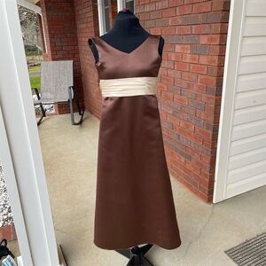 Bill Levkoff Girls Size 8 Brown & Cream Sleeveless Floor Length Dress Formal